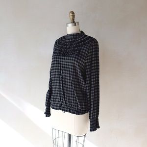 Zara black and gray checkered ruffled blouse NWT!